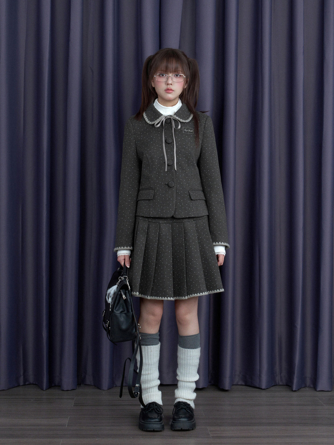 Dotted Pleated Mini Skirt