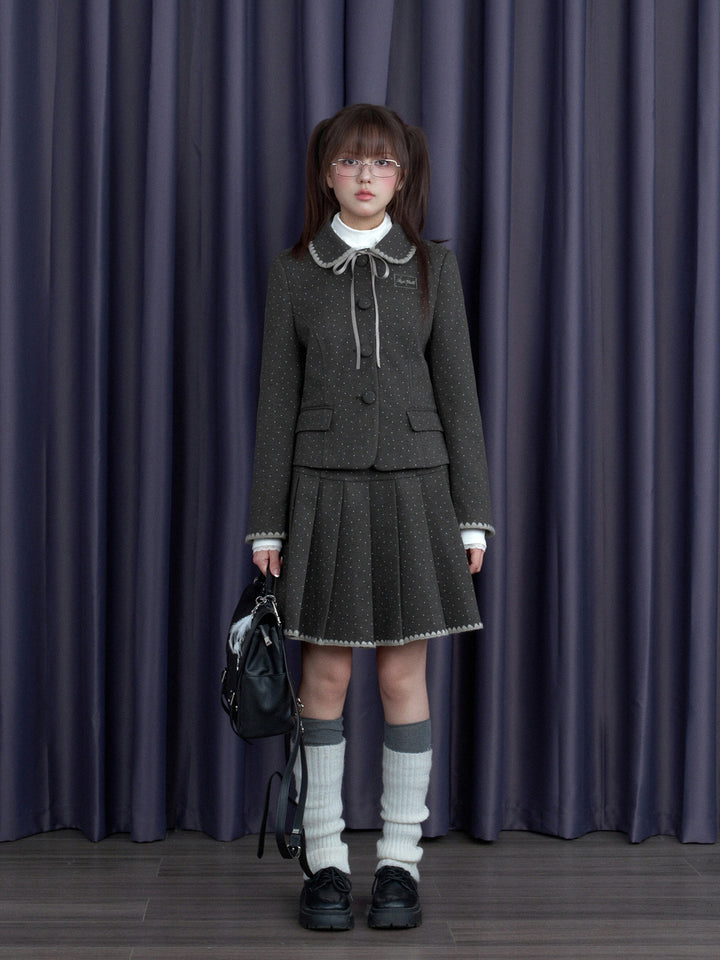 Dotted Pleated Mini Skirt