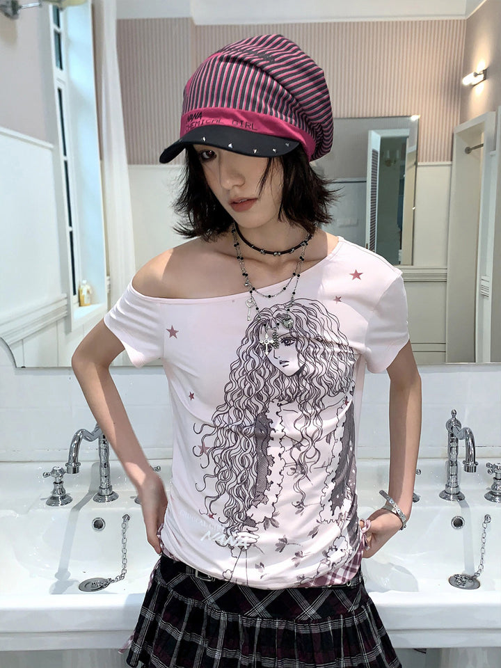 Y2K Punk Striped Guitar Studded Visor Beanie