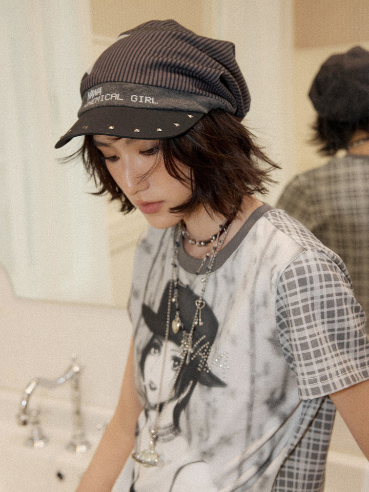 Y2K Punk Striped Guitar Studded Visor Beanie