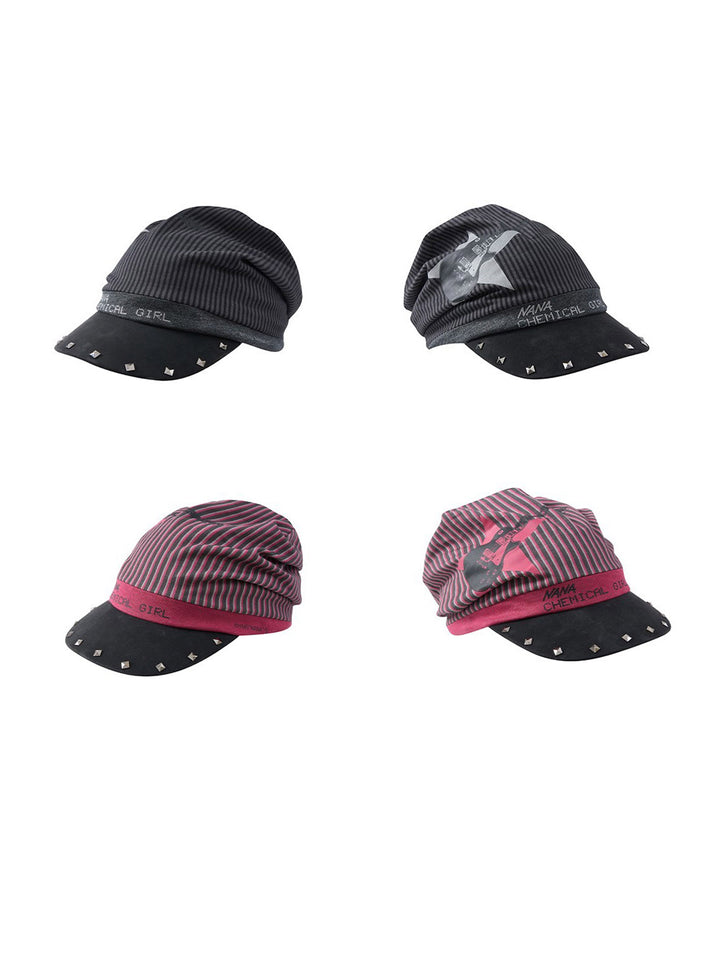 Y2K Punk Striped Guitar Studded Visor Beanie