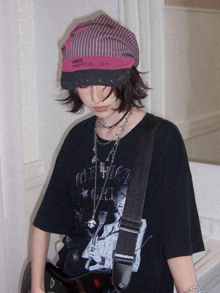 Y2K Punk Striped Guitar Studded Visor Beanie