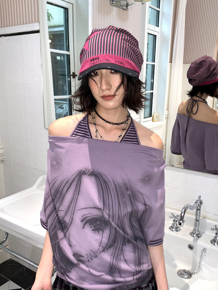 Y2K Punk Striped Guitar Studded Visor Beanie