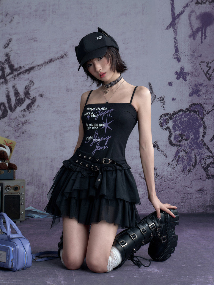 Graphic Buckle Ruffle Mini Dress