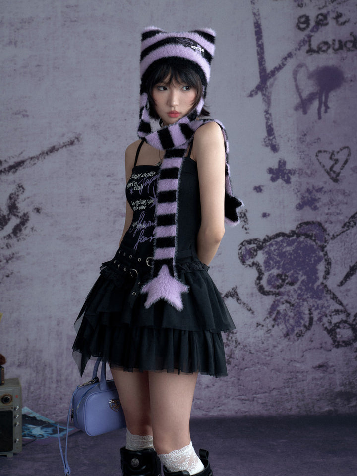 Graphic Buckle Ruffle Mini Dress