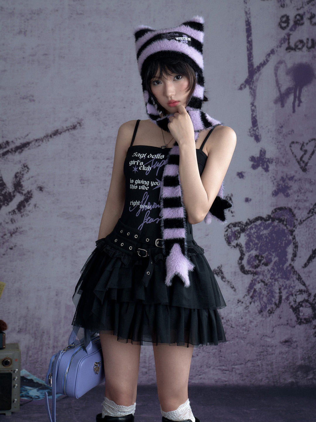 Graphic Buckle Ruffle Mini Dress