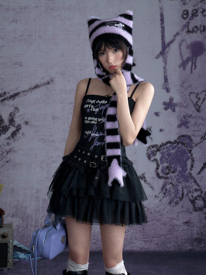 Graphic Buckle Ruffle Mini Dress