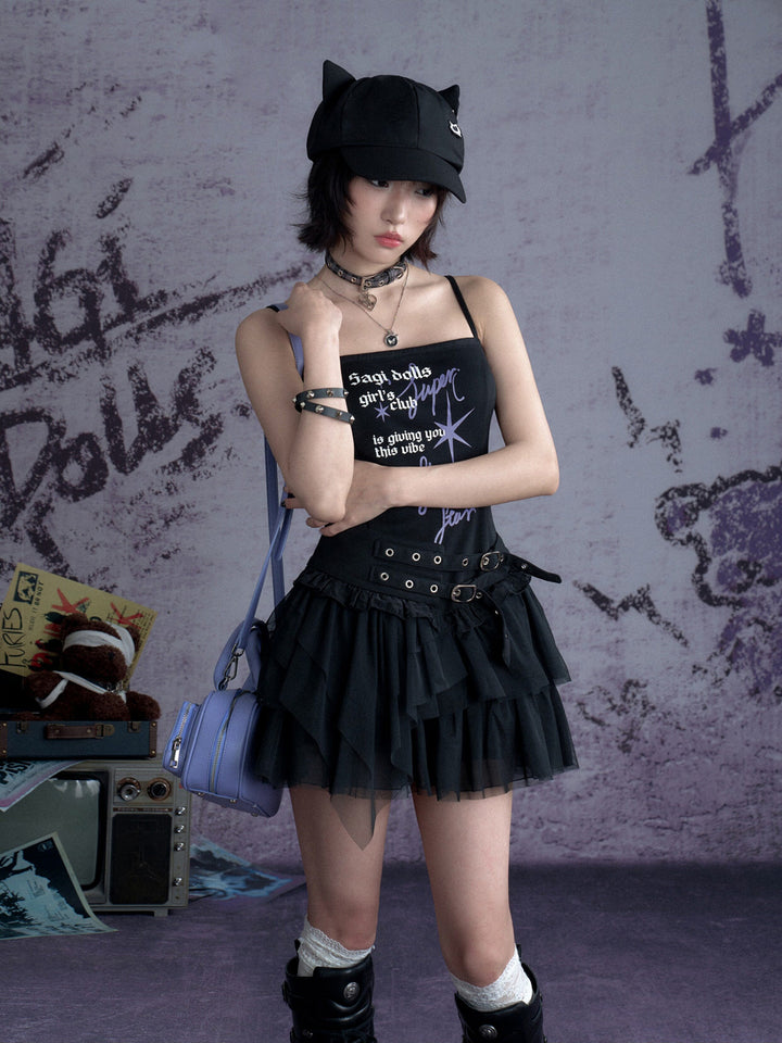 Graphic Buckle Ruffle Mini Dress