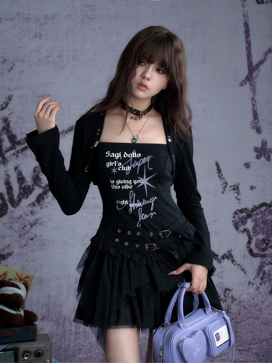 Graphic Buckle Ruffle Mini Dress