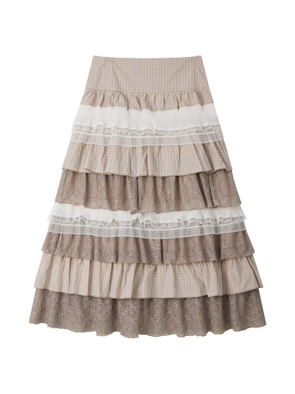 Vintage Plaid Lace Tiered Maxi Skirt