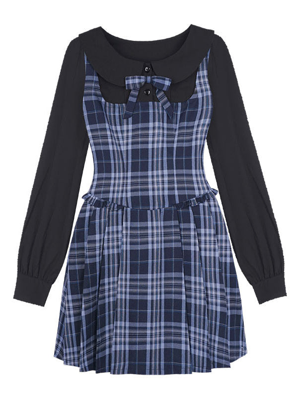 Plaid Bow Collar Mini Dress