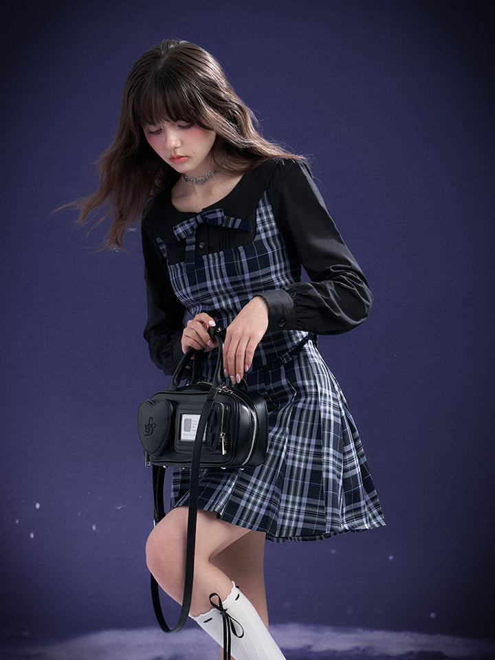 Plaid Bow Collar Mini Dress