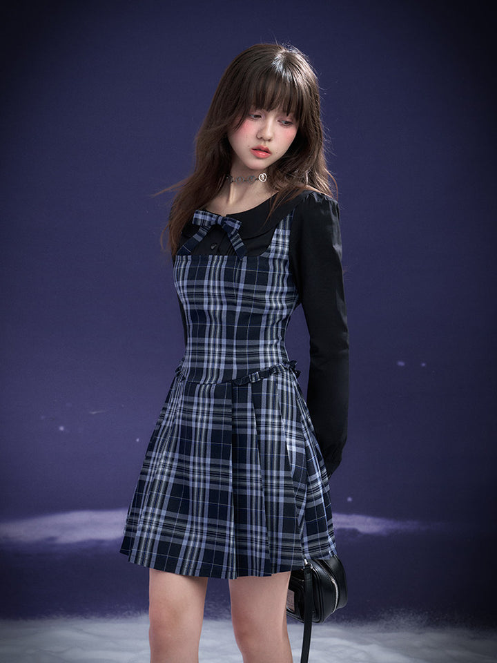 Plaid Bow Collar Mini Dress