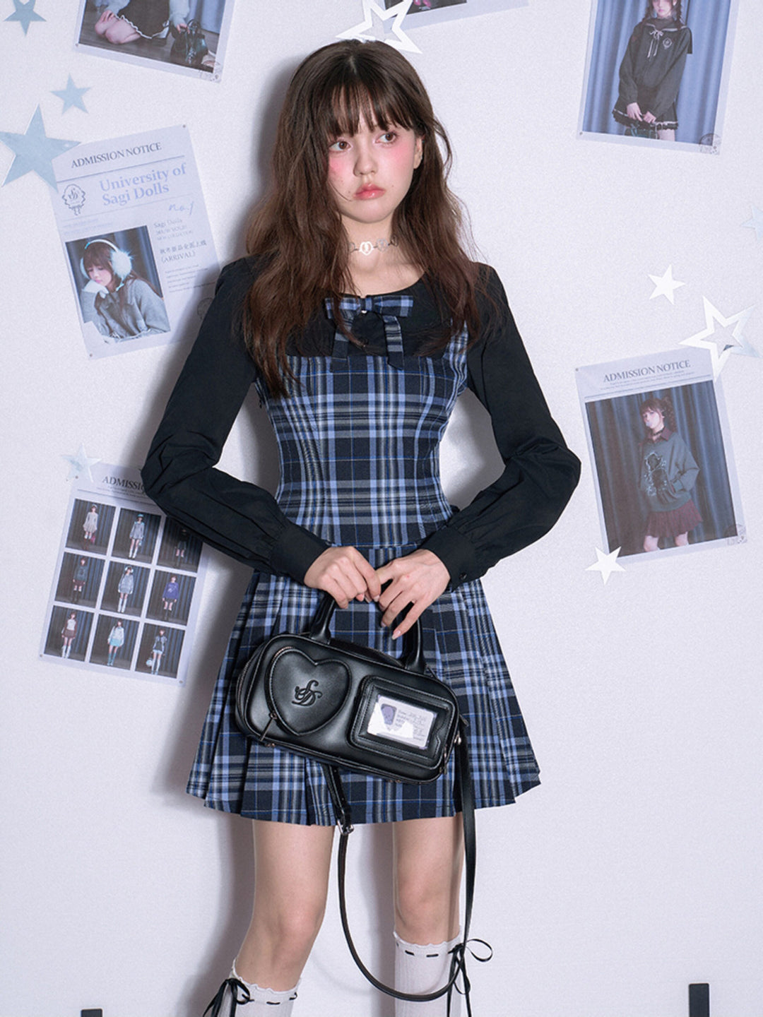 Plaid Bow Collar Mini Dress