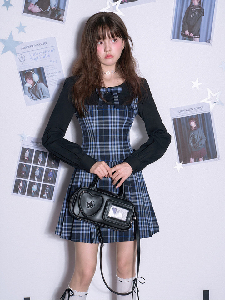 Plaid Bow Collar Mini Dress