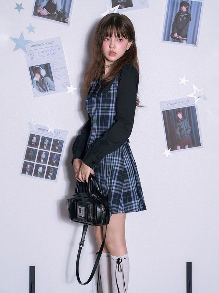Plaid Bow Collar Mini Dress