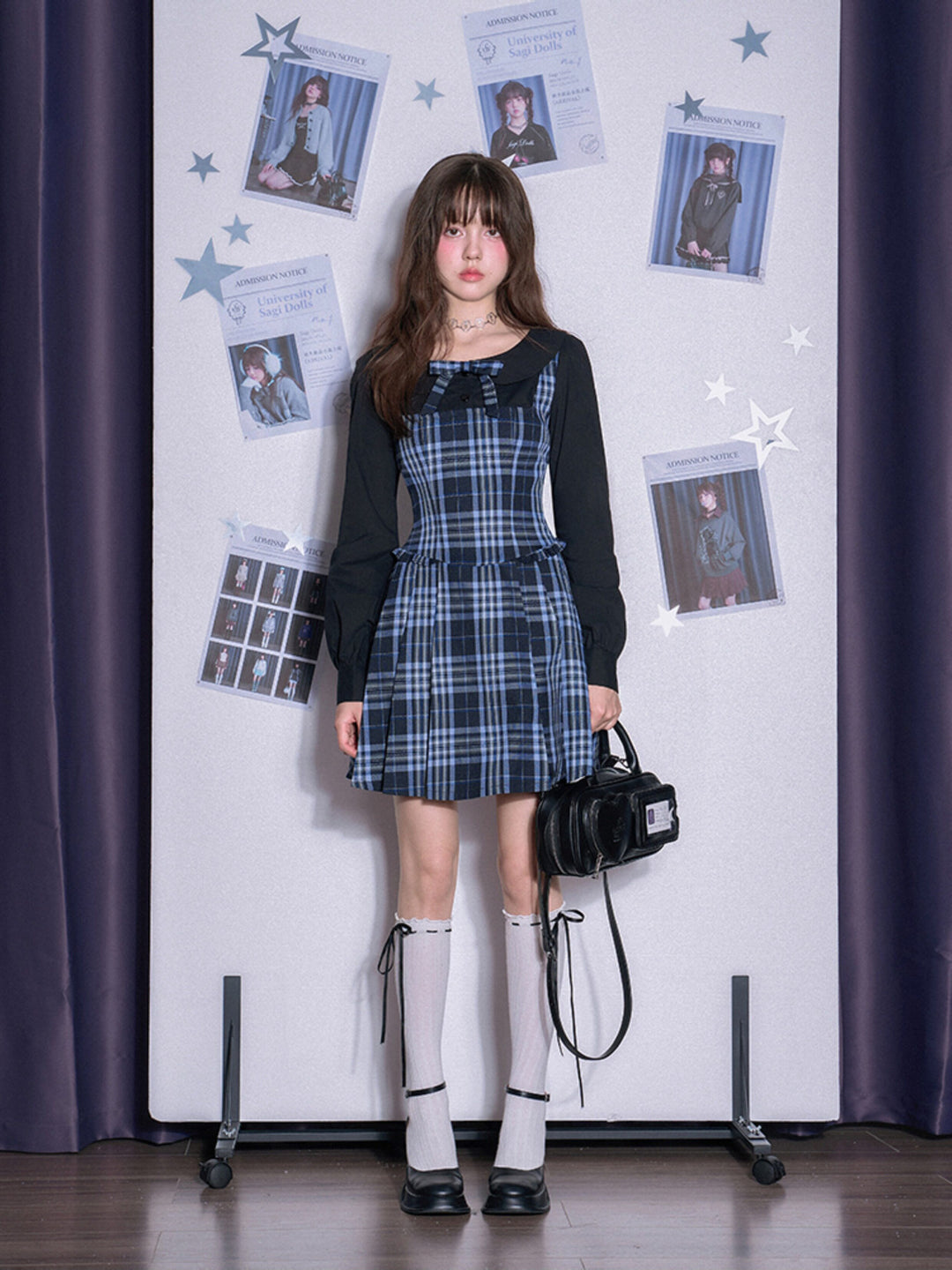 Plaid Bow Collar Mini Dress