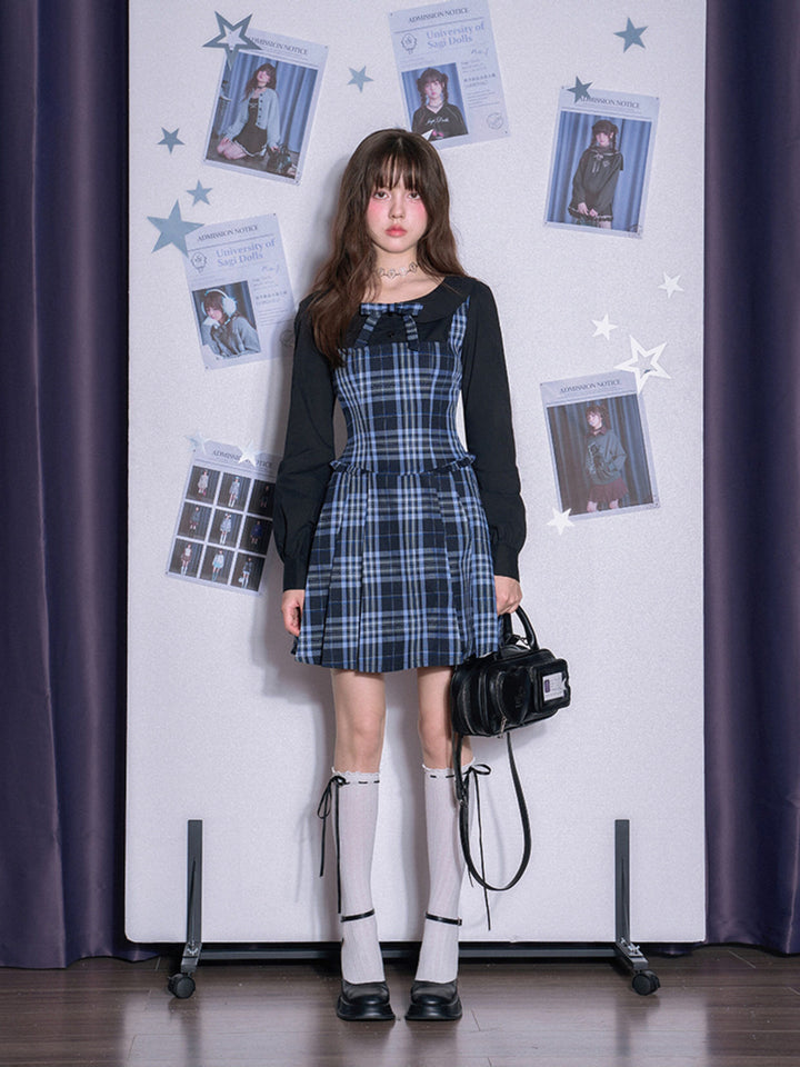 Plaid Bow Collar Mini Dress