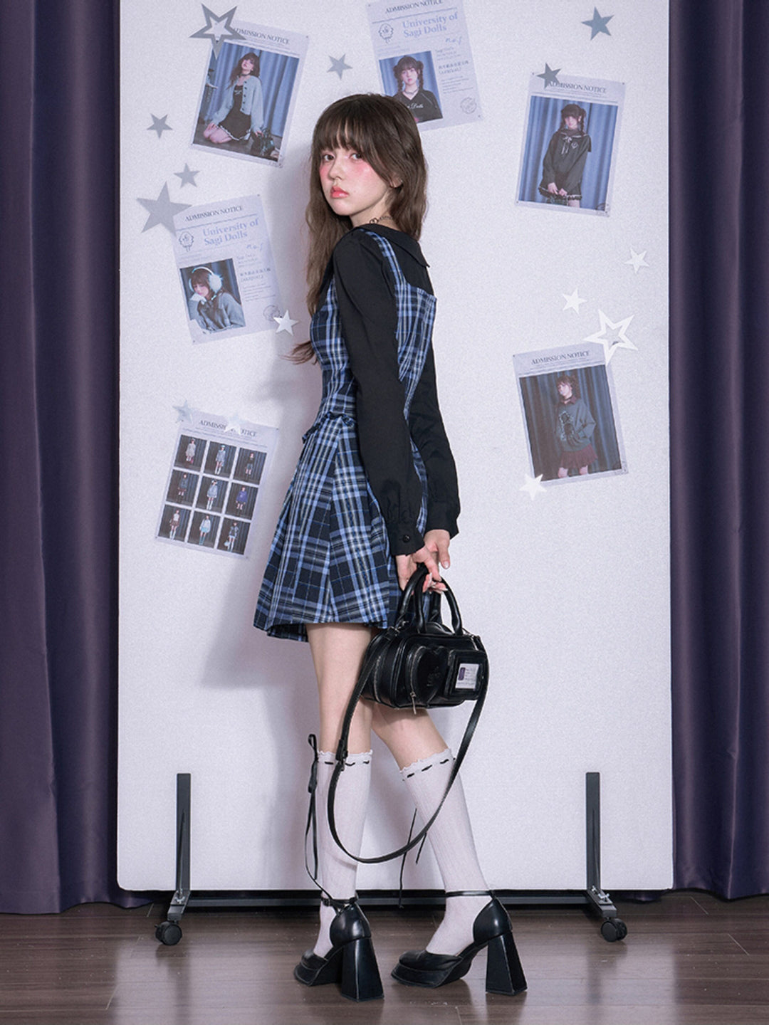 Plaid Bow Collar Mini Dress