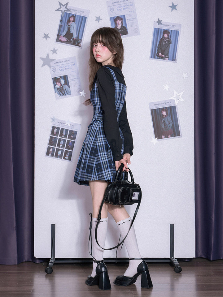 Plaid Bow Collar Mini Dress