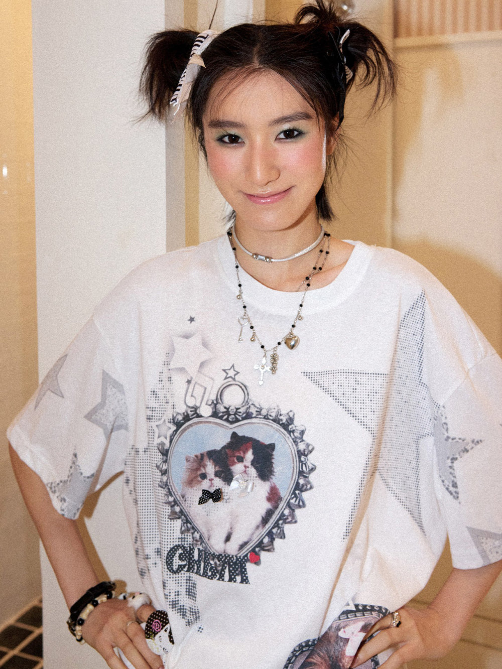 Cat & Dog Star Graphic Oversized T-Shirt