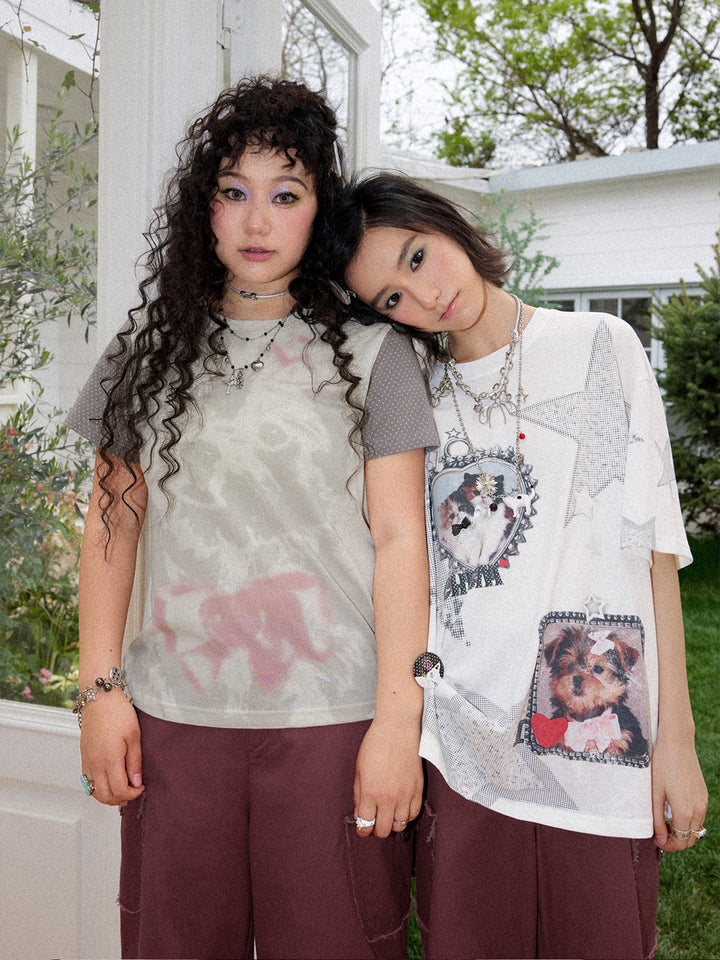 Cat & Dog Star Graphic Oversized T-Shirt