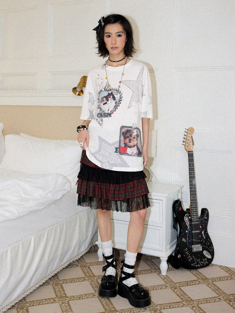 Cat & Dog Star Graphic Oversized T-Shirt
