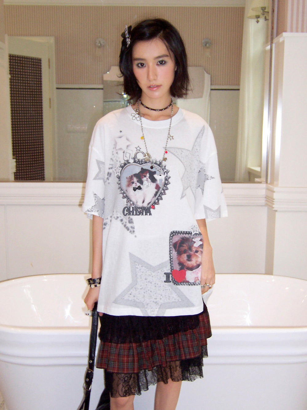 Cat & Dog Star Graphic Oversized T-Shirt