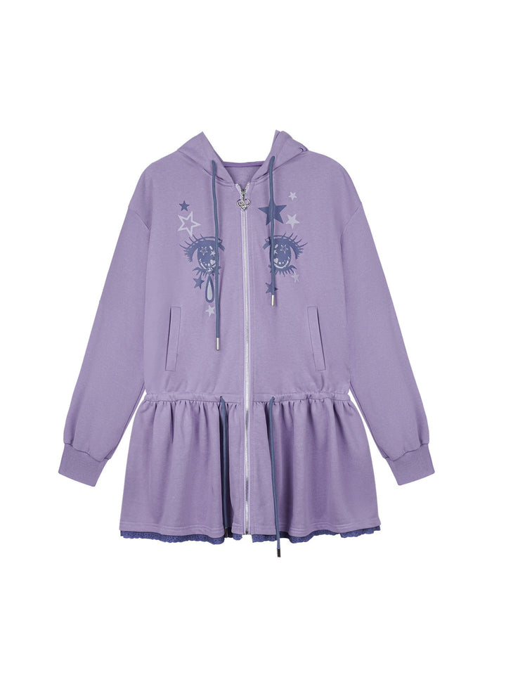 Manga Eye Zip-Up Hoodie Dress