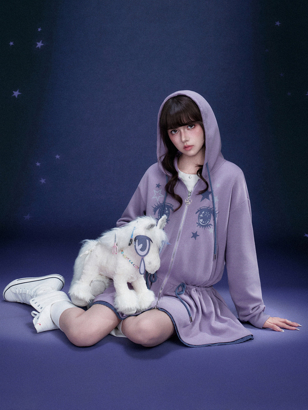 Manga Eye Zip-Up Hoodie Dress