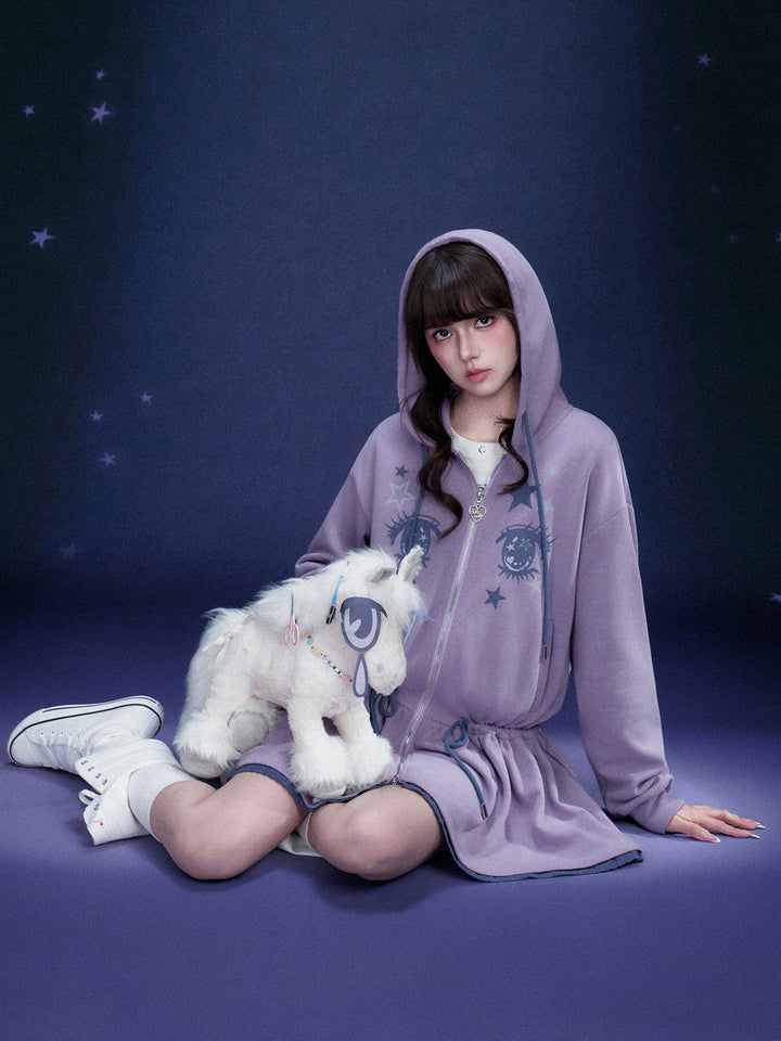 Manga Eye Zip-Up Hoodie Dress