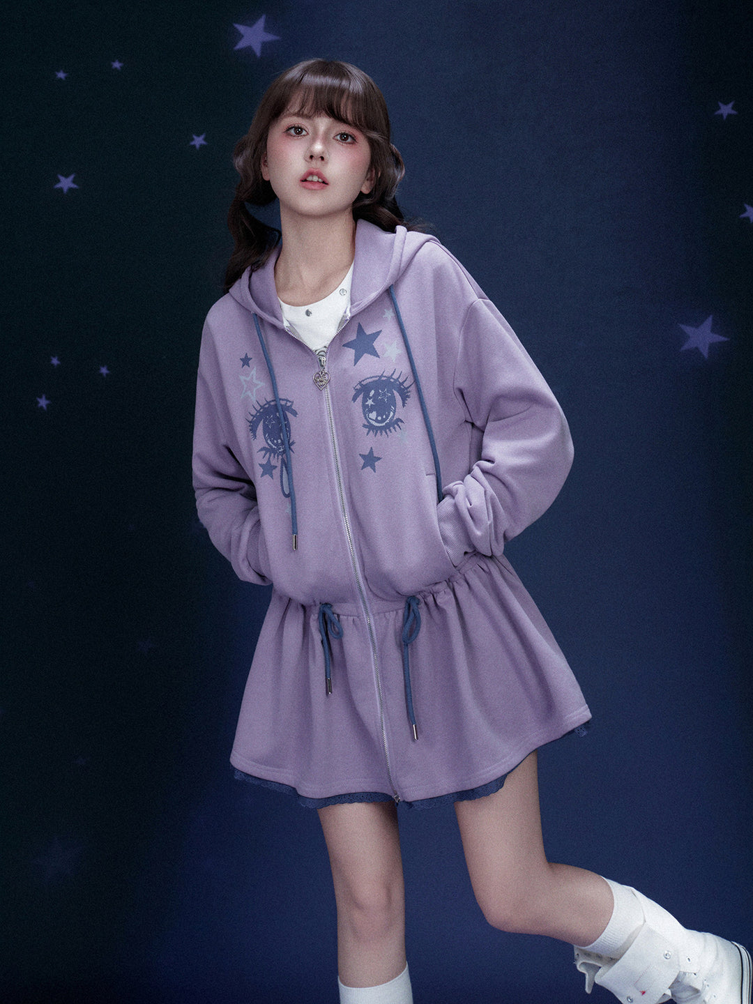 Manga Eye Zip-Up Hoodie Dress