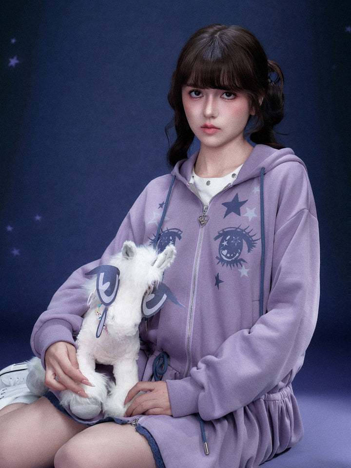 Manga Eye Zip-Up Hoodie Dress
