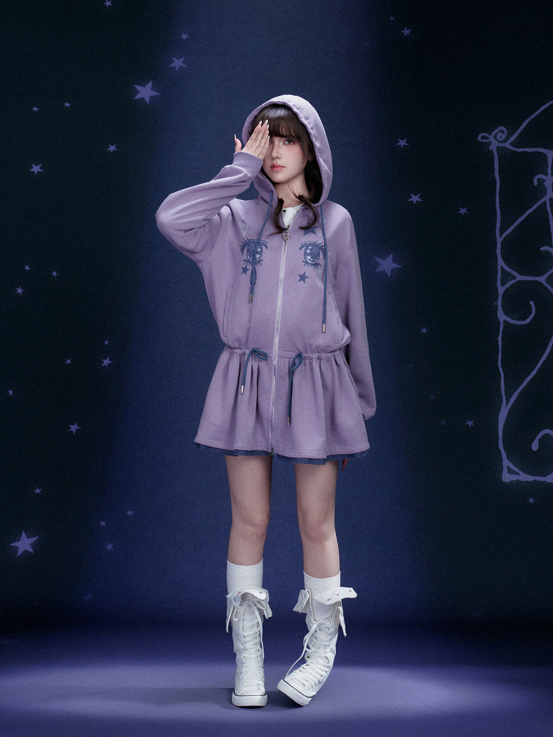 Manga Eye Zip-Up Hoodie Dress