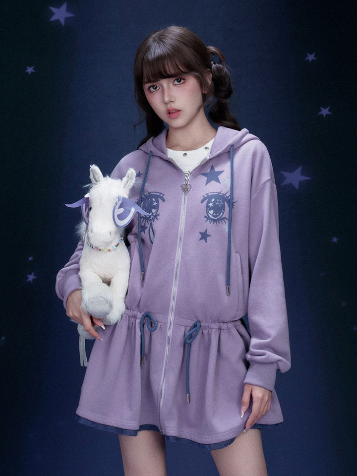 Manga Eye Zip-Up Hoodie Dress