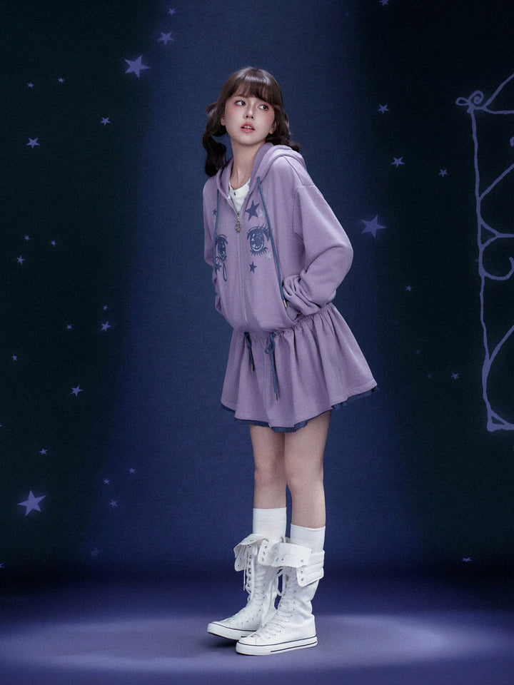 Manga Eye Zip-Up Hoodie Dress