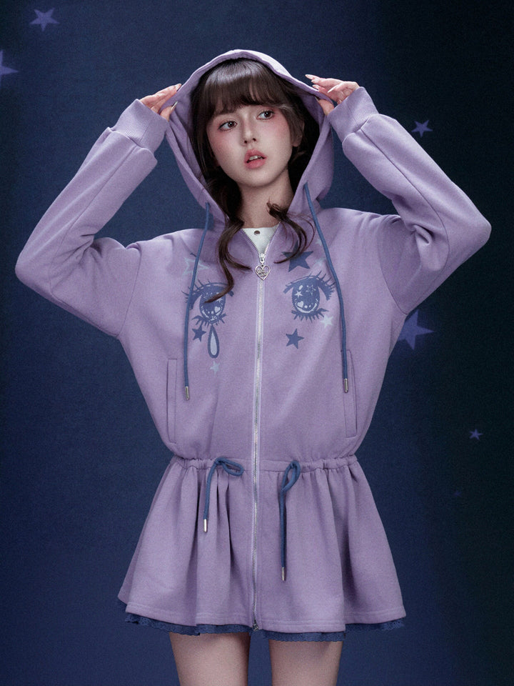 Manga Eye Zip-Up Hoodie Dress