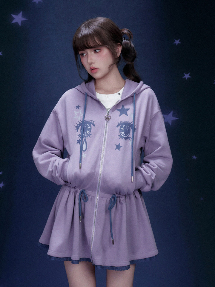 Manga Eye Zip-Up Hoodie Dress
