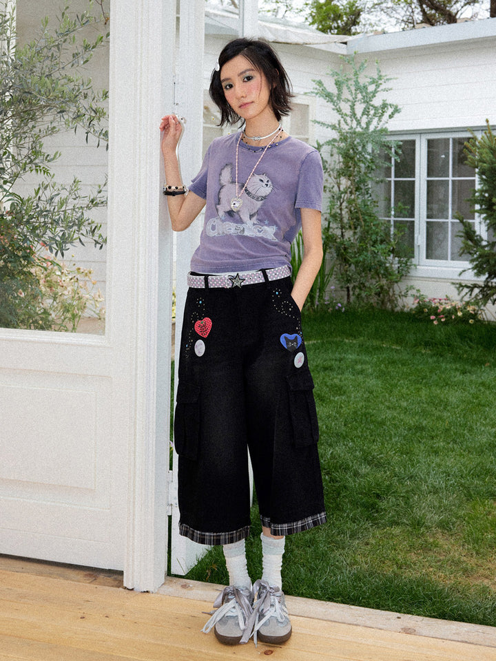 Spiked Cat Graphic Washed T-Shirt