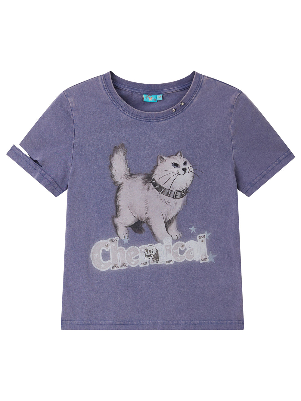 Spiked Cat Graphic Washed T-Shirt