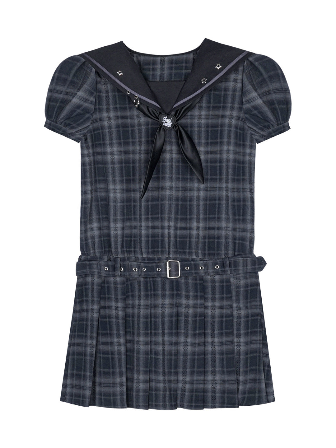 Bow-Front Sailor Plaid Mini Dress