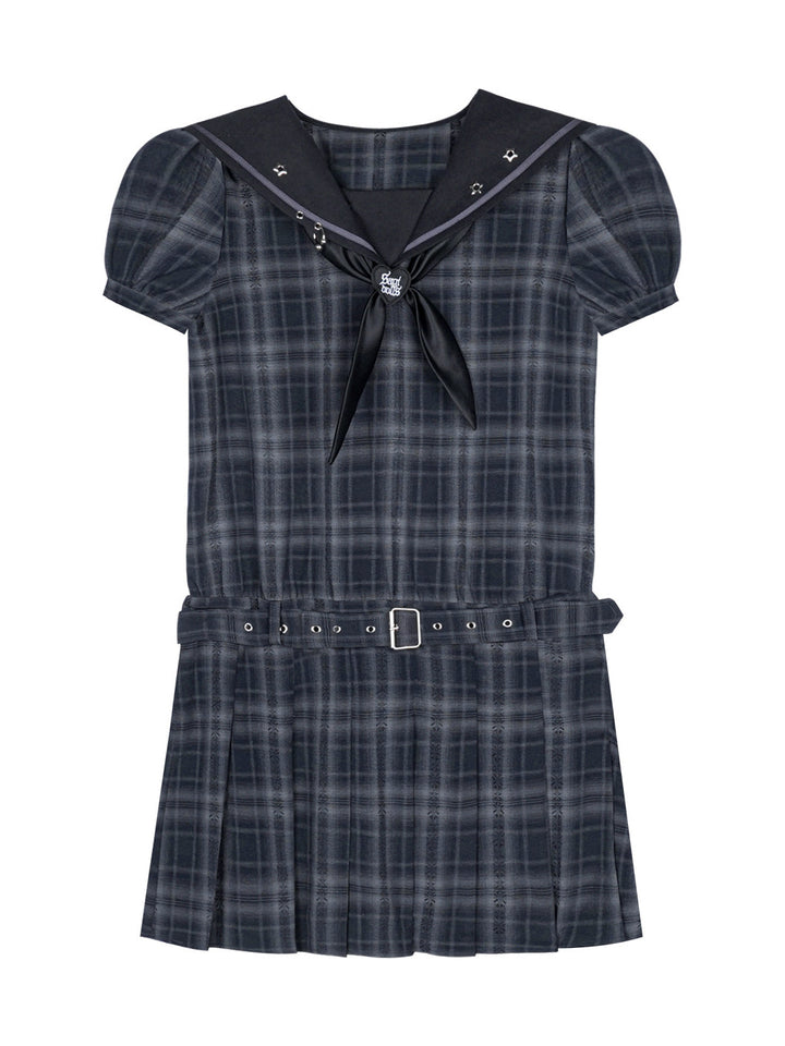 Bow-Front Sailor Plaid Mini Dress