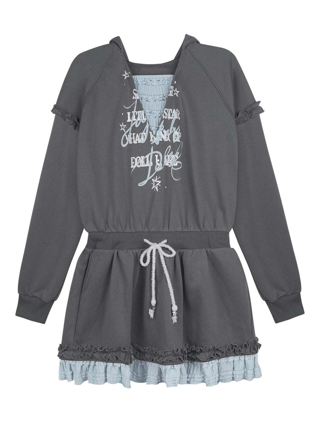 Graphic Lace-Trim Hooded Mini Dress