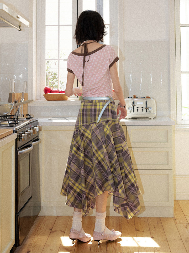 Dog Graphic Polka Dot Halter Short Sleeve Top