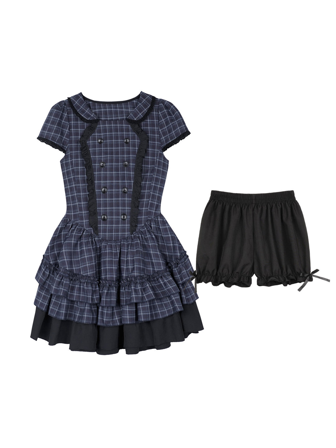 Plaid Double-Breasted Ruffle Mini Dress