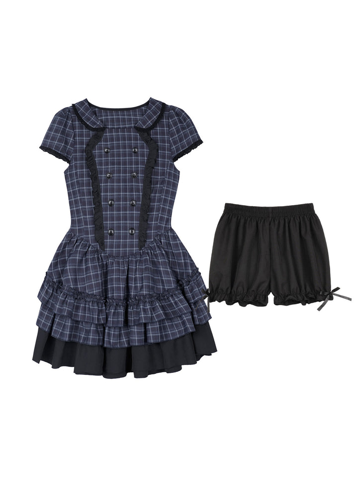 Plaid Double-Breasted Ruffle Mini Dress