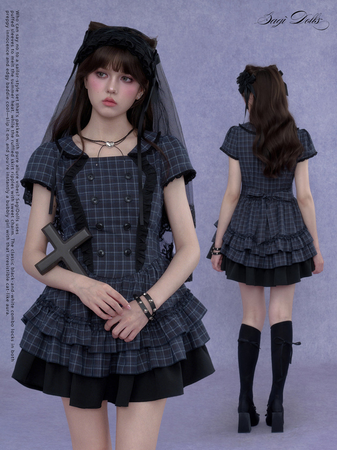 Plaid Double-Breasted Ruffle Mini Dress