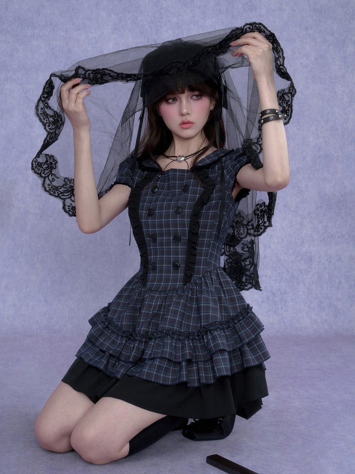 Plaid Double-Breasted Ruffle Mini Dress