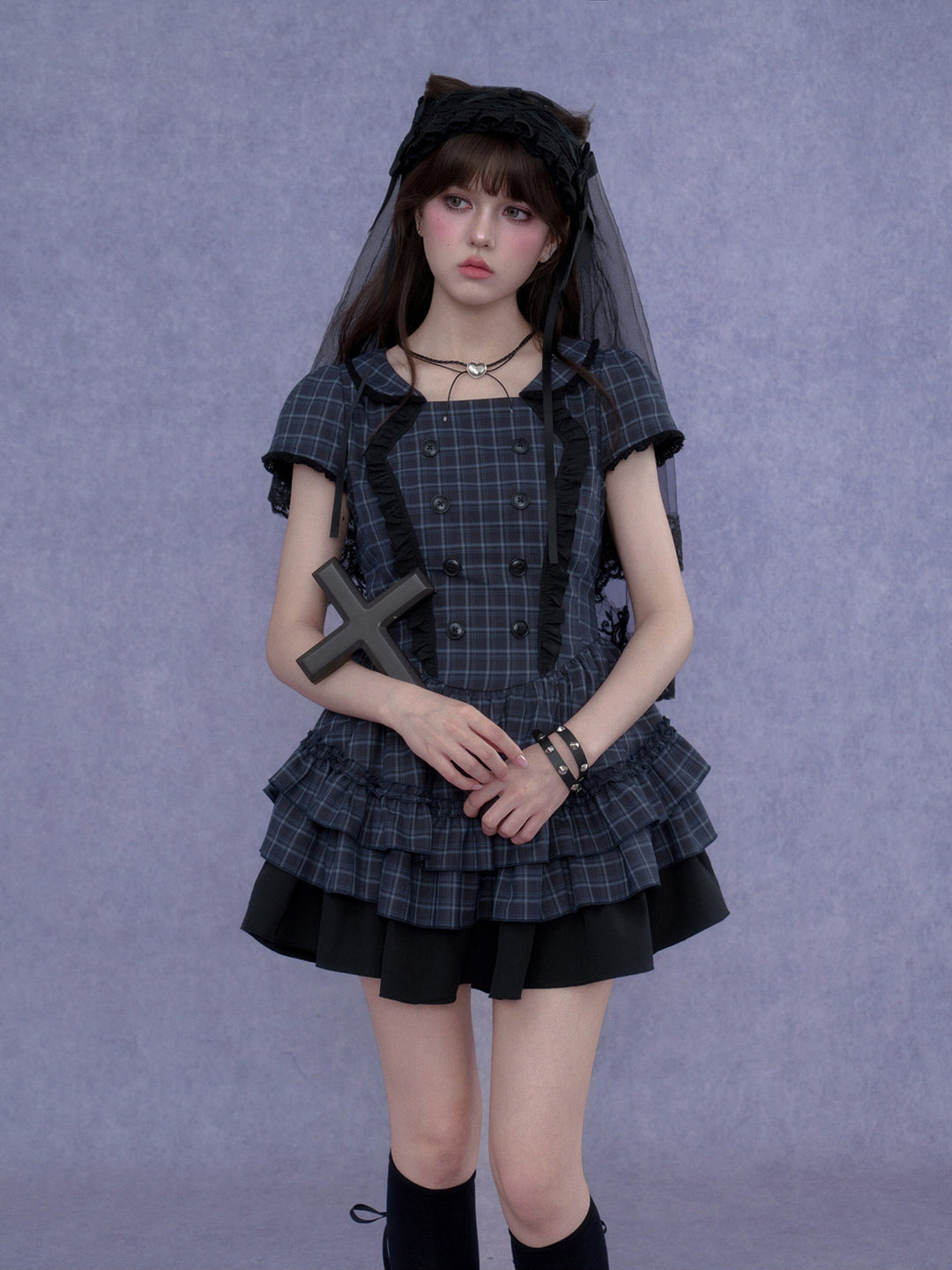 Plaid Double-Breasted Ruffle Mini Dress