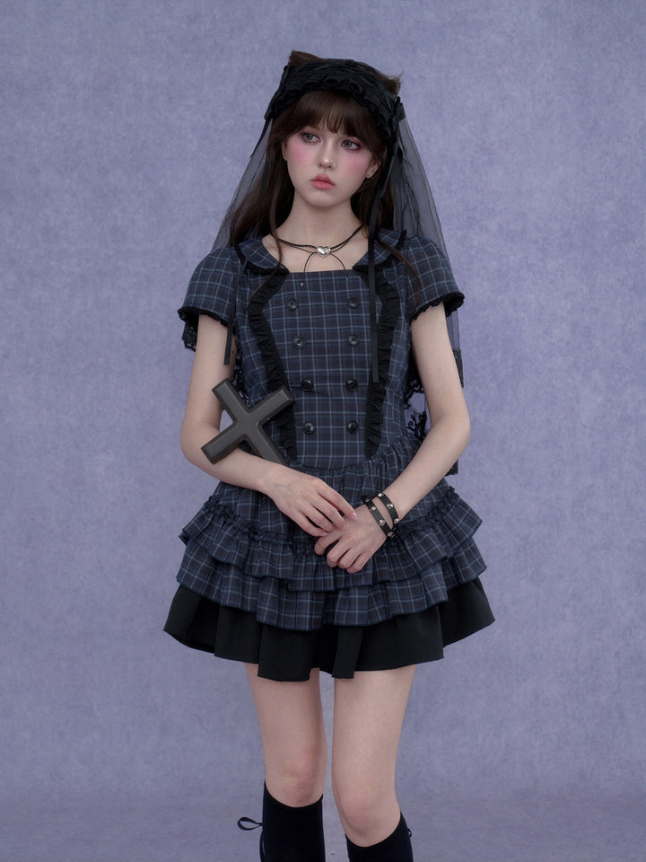 Plaid Double-Breasted Ruffle Mini Dress